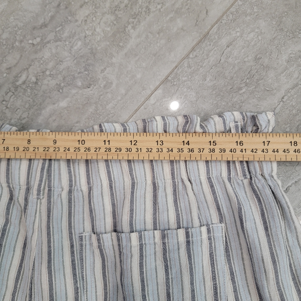 Linen Blue and White Striped Pants Elastic Waistband Lagenlook Size XL Resort - Picture 7 of 7
